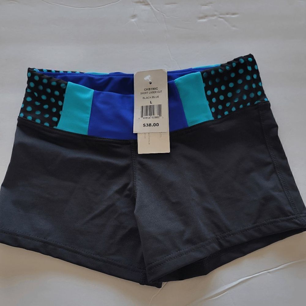 California Kisses girls black blue laser cut swimming shorts size L 8-10